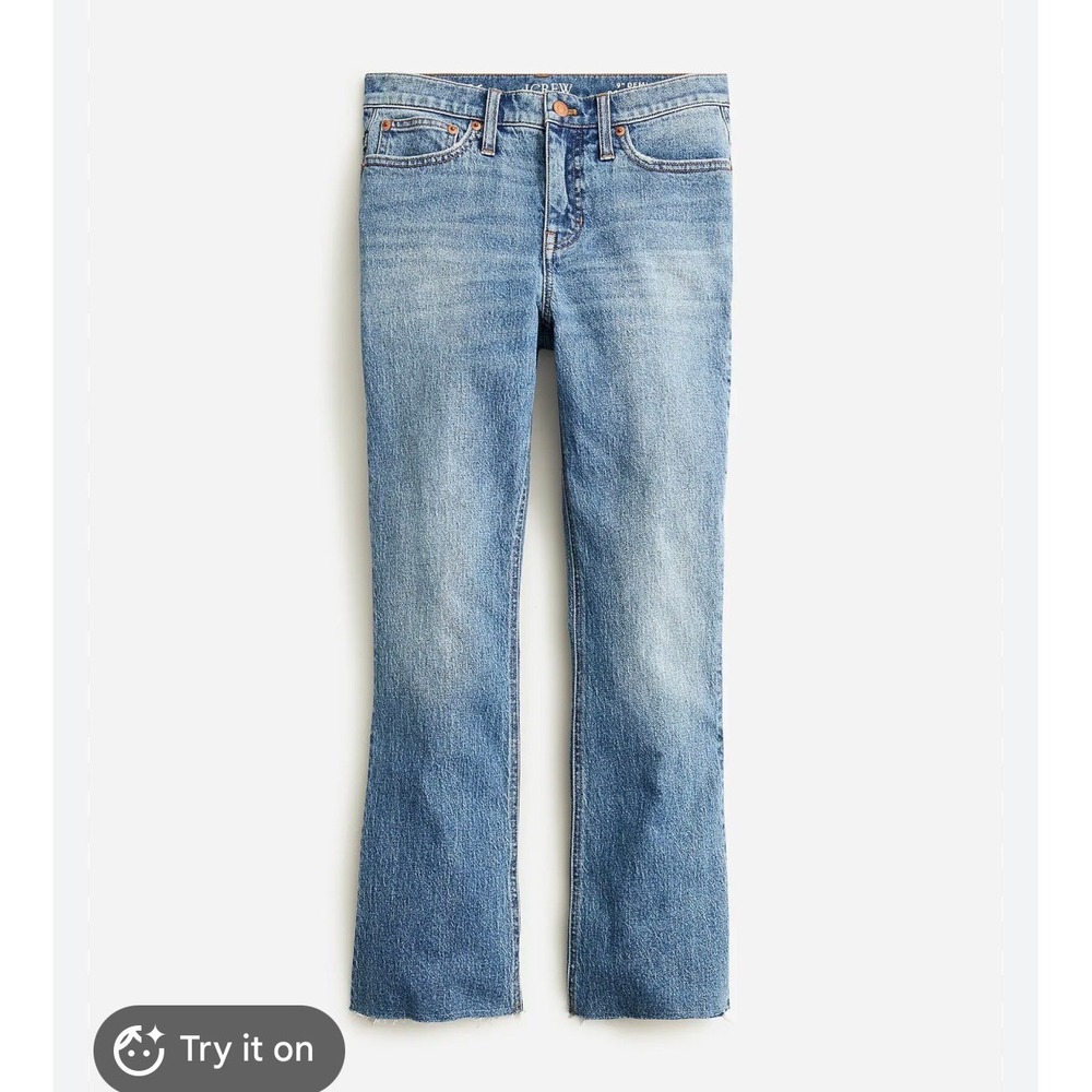 J.Crew 9" Demi-Boot Crop Jeans Medium Wash Raw‎ Hem Size 30 Women Denim